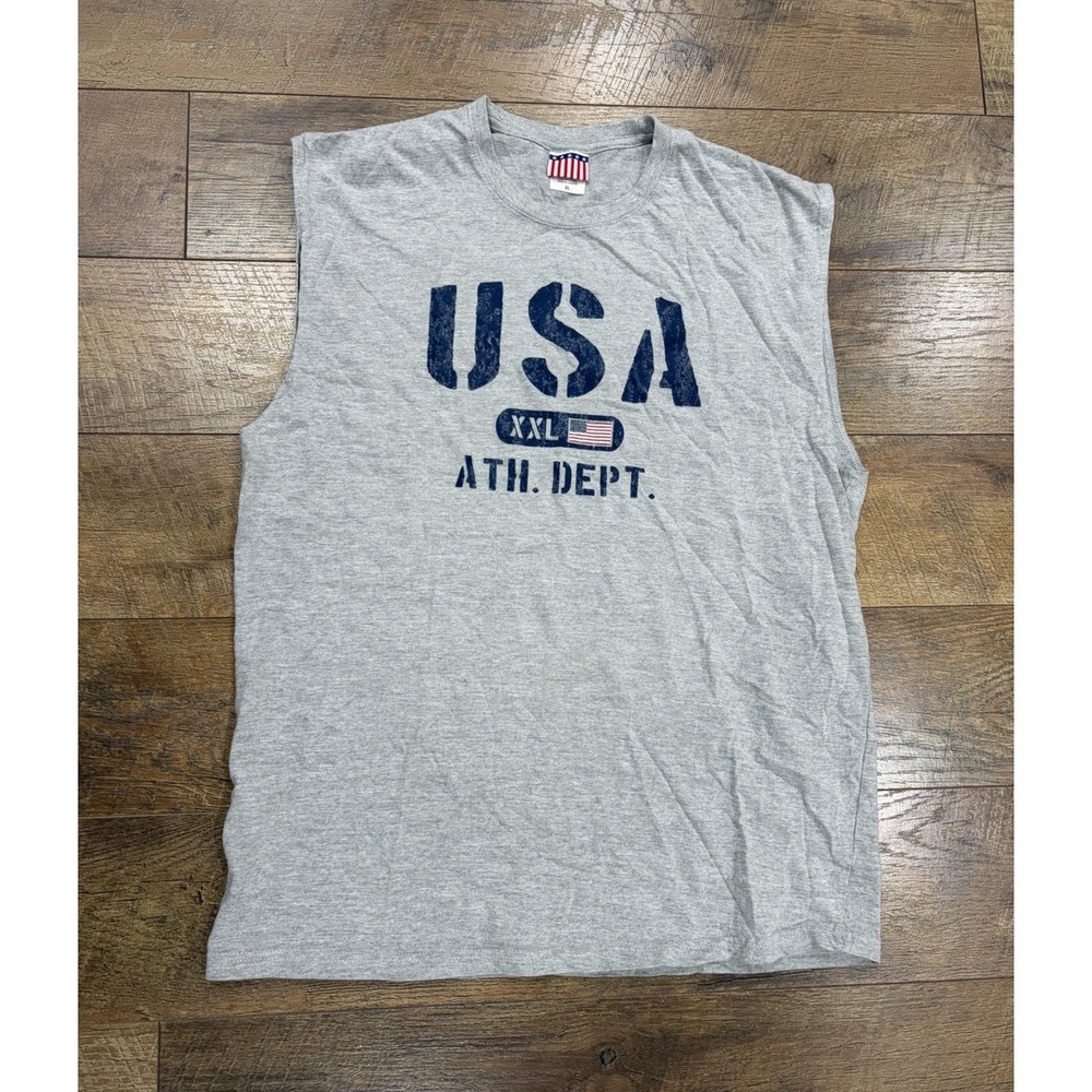 Vintage USA Ath. Dept. Distressed Grunge Graphic Sleeveless Tee Tank Top Grey XL